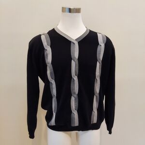 Men's retro cotton pullover Crewneck sweater. Black/White/Gray XXL